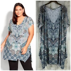 Avenue Studio Womens Bonnie Bling Tunic Size 30/32 Gem‎ Studded Vneck Arabesque